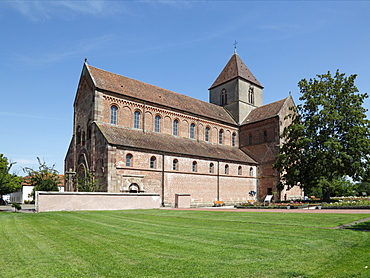 Muenster Schwarzach minster, former Romanesque monastery church of St. Peter and Paul, southwest view, Benedictine abbey Schwarzach, Rheinmuenster, Baden-Wuerttemberg, Germany, Europe