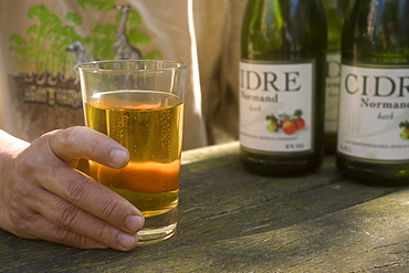 Cidre Normand, glass and bottles