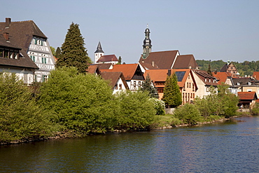 Historic district on the Murg River, Gernsbach climatic spa, Murgtal valley, Black Forest, Baden-Wuerttemberg, Germany, Europe