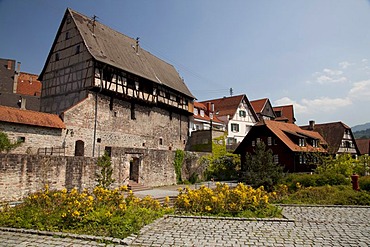 Zehntscheuern building on the city wall, Gernsbach climatic spa, Murgtal valley, Black Forest mountain range, Baden-Wuerttemberg, Germany, Europe