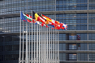 Flags, European Parliament, Strasbourg, Alsace, France, Europe