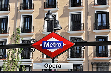 Metro sign, Opera station, Madrid, Spain, Europe