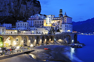 Night view of Atrani, Costiera Amalfitana or Amalfi Coast, UNESCO World Heritage Site, Campania, Italy, Europe