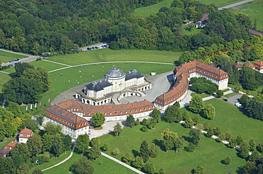 Aerial view, Schloss Solitude palace, built 1763-1769 as a hunting and entertainment palace of Duke Carl Eugen von Wuerttemberg, Stuttgart, Baden-Wuerttemberg, Germany, Europe