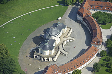 Aerial view, Schloss Solitude palace, built 1763-1769 as a hunting and entertainment palace of Duke Carl Eugen von Wuerttemberg, Stuttgart, Baden-Wuerttemberg, Germany, Europe