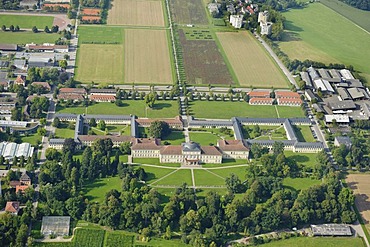 Aerial view, Hohenheim Palace with the botanical garden and a vineyard, parts of Hohenheim University, Plieningen, Baden-Wuerttemberg, Germany, Europe