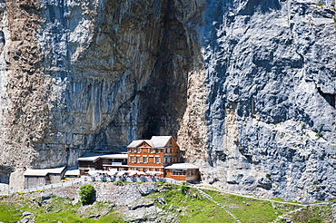 Mountain cabin, Wildkirchli, aerial view, Ebenalp, Appenzell, Switzerland, Europe