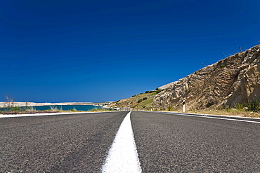 Coastal road on Pag Island, Zadar, Dalmatia, Croatia, Europe