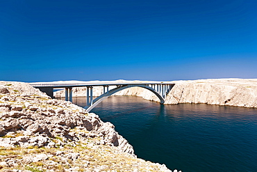 Pag Bridge connecting the mainland with Pag Island, Zadar, Dalmatia, Croatia, Europe