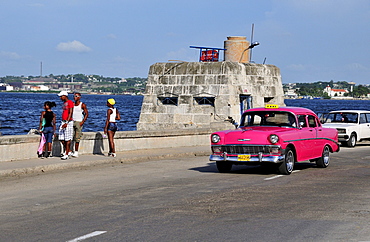 Vintage car on the Malecon esplanade, Havana, Cuba, Caribbean