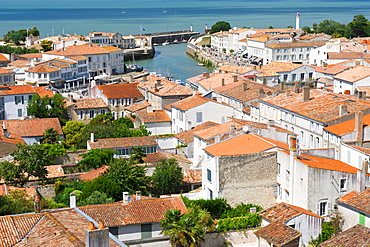 Overview of Saint Martin en Re and its harbor, Ile de Re island, Departement Charentes Maritime, France, Europe