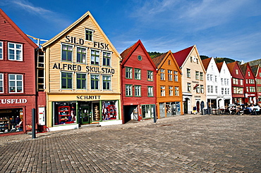 Row of houses, Tyskebryggen or Brygge, Hanseatic Quarter, Bergen, UNESCO World Heritage Site Hordaland, Norway, Scandinavia, Northern Europe, PublicGround