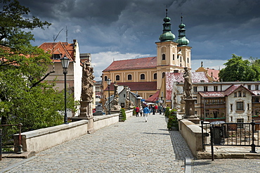 Gothic bridge and Franciscan church, Klodzko, Lower Silesia, Lesser Poland or Malopolska, Poland, Europe, PublicGround