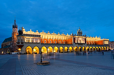 Cloth Hall at dusk with lighting, Rynek, UNESCO World Heritage Site, Krakow, Malopolska, Poland, Europe, PublicGround