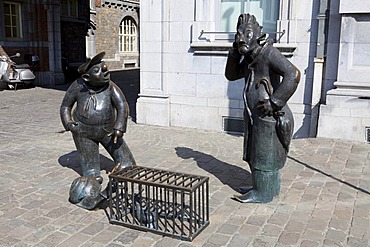 Memorial to Jean Legrand's cartoon characters "Djoseph and Franchwes" or Joseph and Franccoise, in front of the Centre de Congres, Namur, Walloon Region or Wallonia, Belgium, Europe