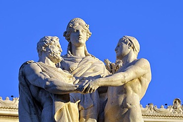 Three statues, detail view of the National Monument Vittorio Emanuele II, Rome, Lazio, Italy, Europe