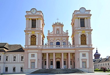 Twin-tower facade of Goettweig Abbey, Goettweiger Berg, UNESCO World Heritage Site Wachau, Lower Austria, Austria, Europe