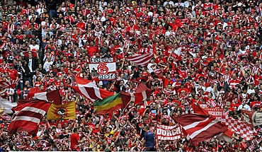 Fan block, fan curve of FC Bayern Muenchen supporters, Allianz Arena, Munich, Bavaria, Germany, Europe