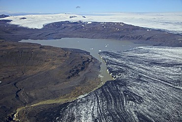 Aerial view, glacial lake with calved ice from the Vatnajoekull glacier, Iceland, Europe