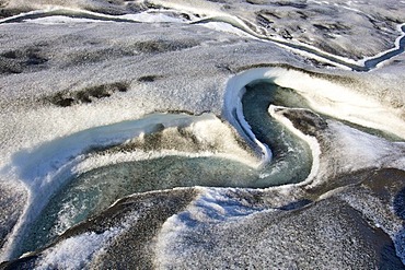 Melting water stream on Vatnajoekull Galcier, Iceland, Europe