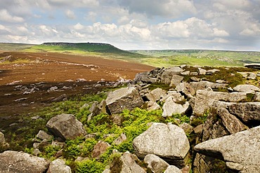 Hathersage Moor, view with Higger Tor and Carl Wark, Peak District National Park, Derbyshire, England, United Kingdom, Europe