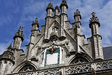 Sundial at the historic Stadthuis town hall, Middelburg, Walcheren, Zeeland, Netherlands, Europe