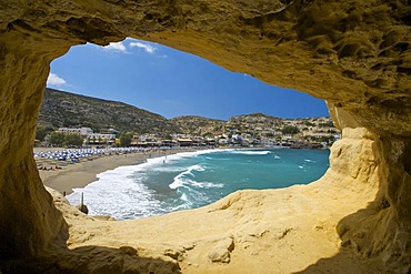 Cave on the beach of Matala, Crete, Greece, Europe