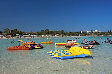 Several boats on the beach, Nissi Beach, Ayia Napa, Southern Cyprus, Cyprus