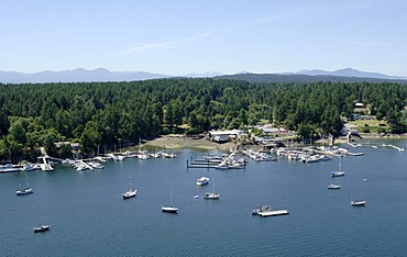 Aerial view of Silva Bay Marinas, Gabriola Island, Gulf Islands, British Columbia, Canada