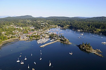 Aerial view of Ganges, Salt Spring Island, Gulf Islands, British Columbia, Canada