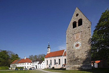 Gatehouse and church, Benedictine monastery Kloster Wessobrunn, Pfaffenwinkel, Upper Bavaria, Bavaria, Germany, Europe