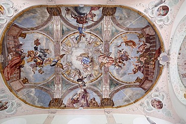 Ceiling frescoes by Matthaeus Guenther in the pilgrimage church of Maria Aich, Peissenberg, Pfaffenwinkel, Upper Bavaria, Bavaria, Germany, Europe