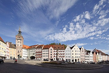 Main square with Schmalzturm tower and Marienbrunnen fountain, Landsberg am Lech, Upper Bavaria, Bavaria, Germany, Europe, PublicGround