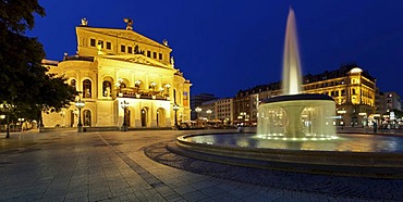 Alte Oper Frankfurt opera house at dusk, Frankfurt am Main, Hesse, Germany, Europe