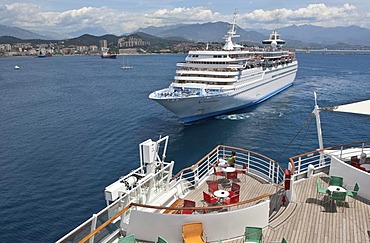 Cruise ship approaching the port of Corsica, Corsica, France, Europe - Attention: Restricted right of use! Please ALWAYS contact the press office before publishing this picture: AIDA Cruises, Am Strande 3d, 18055 Rostock, Germany, +49 (0) 381 / 444-8021, 