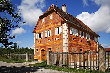 Korbhaus or retiree's house from Knittelsbach, 1821, now box office of the Franconian open-air museum, Eisweiherweg 1, Bad Windsheim, Middle Franconia, Bavaria, Germany, Europe