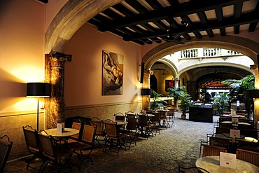 Interior decoration, Grand Cafe Cappuccino in a former mansion with patio in the Sant Miquel quarter, old town, Ciutat Antiga, Palma de Mallorca, Majorca, Balearic Islands, Spain, Europe