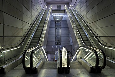 Escalators, subway station, Copenhagen, Denmark, Scandinavia, Europe