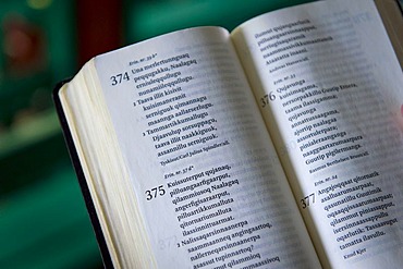 Greenlandic bible, church in Kulusuk, East Greenland, Greenland