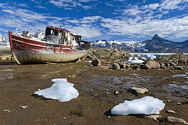 Old boat, Tasiilaq, also known as Ammassalik, East Greenland, Greenland