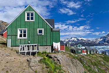 House painted in green colour, Tasiilaq, also known as Ammassalik, East Greenland, Greenland