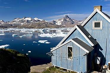 House by the fjord, Tasiilaq or Ammassalik, East Greenland, Greenland