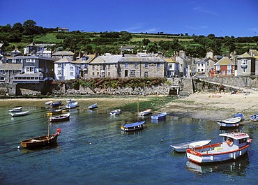 Fishing boats in the harbor of Mousewhole, Cornwall, England, United Kingdom, Europe