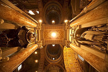 Ceiling and columns in St. Peter's Basilica, Vatican City, Rome, Lazio, Italy, Europe