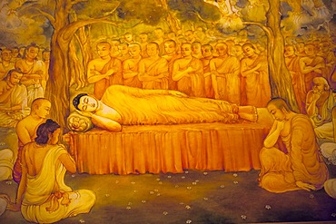 Painting of a reclining Buddha at the Temple of the Tooth, also known as Sri Dalada Maligawa, Kandy, Sri Lanka, Indian Ocean