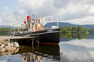 Fram, historic steam ship, old ship, Lake Nisser, VrÃ‚dal, Vradal, Telemark, Norway, Scandinavia, Northern Europe, Europe