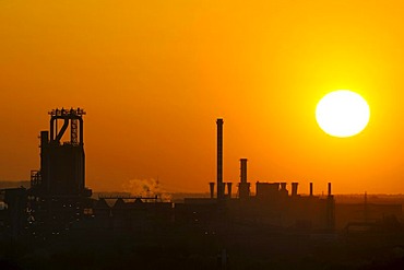 Industrial buildings at sunset, Ruhr Area, North Rhine-Westphalia, Germany, Europe