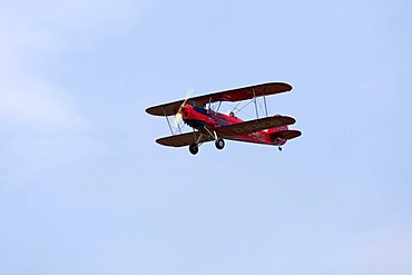 Biplane at the festival on the airfield celebrating 100 years of flying in Lueneburg, Lower Saxony, Germany