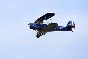 Biplane at the festival on the airfield celebrating 100 years of flying in Lueneburg, Lower Saxony, Germany