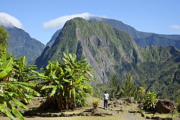 Piton d 'Enchaing peak in the Cirque de Salazie caldera in Hell-Bourg, Reunion island, Indian Ocean